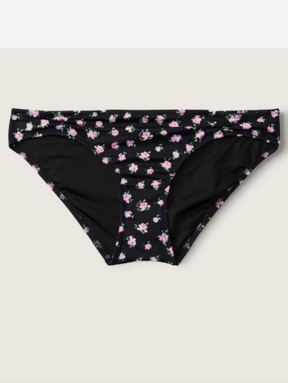 Victoria's secret pink ruched-front bikini bottom BLACK FLORAL LARGE